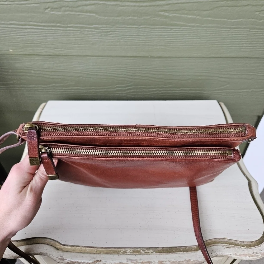 Margot Lorna Cognac Soft Brown Leather Crossbody Purse Zip Top Hobo Bag Satchel